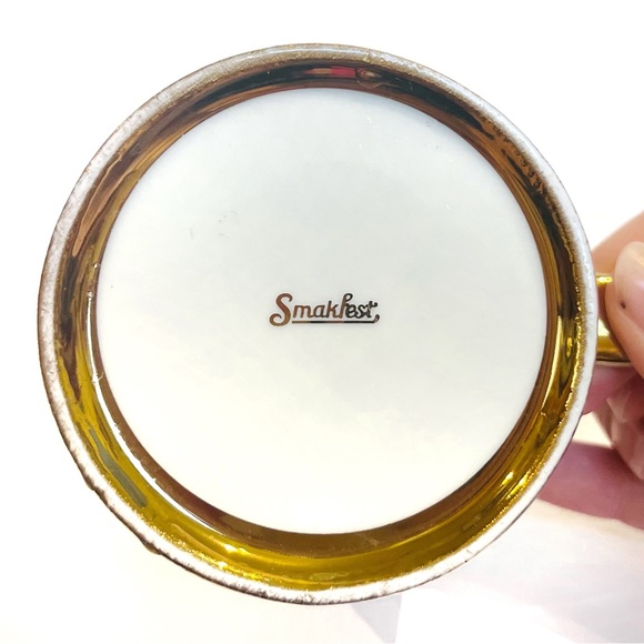 Hungarian Smakfest Gold Painted White Mug with Lid Coffee Tea Square Checkered - Picture 5 of 8